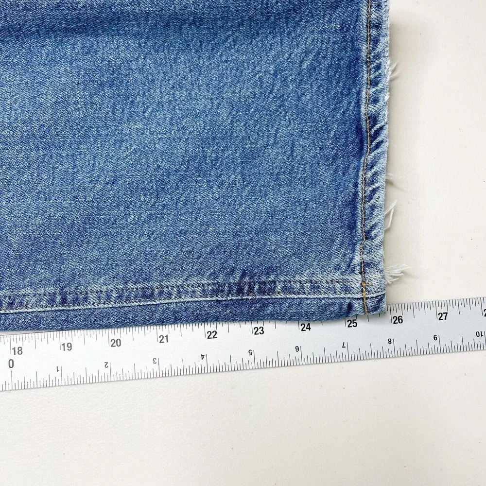 Agolde Riley Straight Crop Jeans Sz 32 Blue High Rise Button Fly Distressed - Picture 8 of 12
